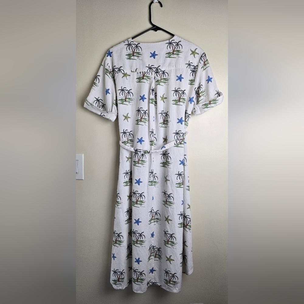 Zara White Midi Dress with Tropical Motif Size S - Picture 4 of 6